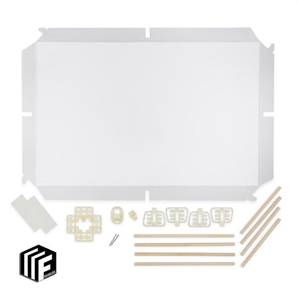 Got 11x17 art prints at home? Frameless is your hanging solution. This is what you get in a Frameless Kit! 1 – Protective Sleeve 1 – Wall Mount 1 – Center Connector 1 – Spacing Bracket 4 – Horizontal Connection Rods 4 – Vertical Connection Rods 2 – Nails 4 – Sleeve Clips