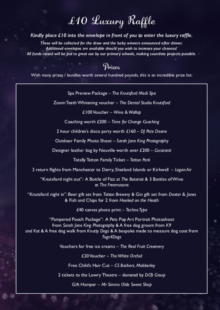 Hello ball goers! EXCITED?!! Just a few hours til we are sipping our fizz at our Glitz &amp; Glamour 2019 Knutsford Primary Schools Ball! Apparently the marquee is looking superb! Arrive from 6:15pm to get your complimentary glass of fizz...and don’t forget your £10 for the raffle 🤩