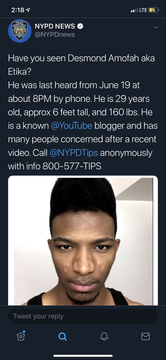 photosbywesley's tweet photo. I need help finding my god brother/cousin, Daniel otherwise known as Desmond Etika Amofah. 

He’s been missing since Wednesday and I’m worried. I would greatly appreciate it if you could repost this so we could find him. Thank you. https://t.co/yT6WDWAeD5