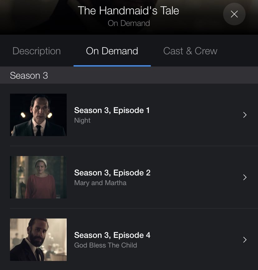 stephen_martone's tweet photo. @CraveCanada where did episode three of @HandmaidsOnHulu go? I just got into the show and I can’t wait to find out what happened to Serena! https://t.co/qvFsQQSpPw