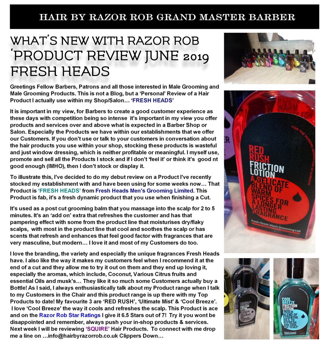 RobHairby's tweet photo. #CheckOut my latest review on my new #Weekly #Review Post called, 'Reviewed by Razor Rob' #FreshHeads @freshheadstonic https://t.co/17YQMWYvw7  #barberlife #products #hair #haircut #lotion #hairtonic #customerexperience #Ratings #BarberShopChronicles #hairbyrazorrob https://t.co/BZBSun0CDs