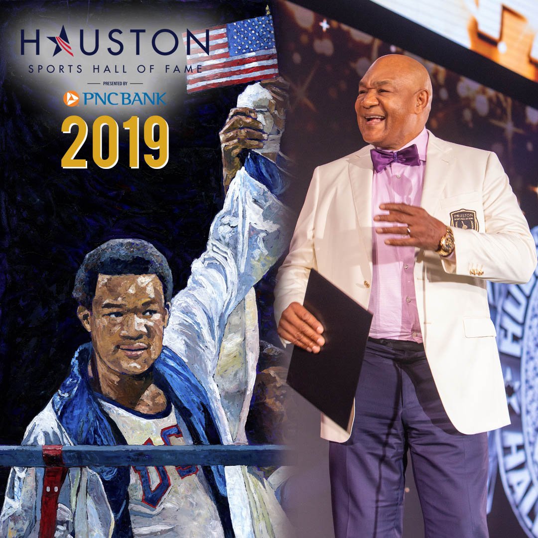HC_HSA's tweet image. Olympian. World Boxing Heavyweight Champion. Legend. Mighty @GeorgeForeman will receive his ring and unveil his plaque at the Houston Sports Hall of Fame, presented by @PNCBank 
#WeAreHoustonSports #RingPresentation #WalkofFameUnveiling #HOFday2019