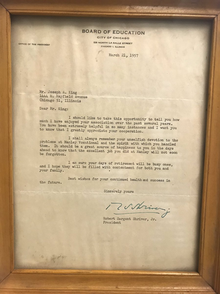 MsWelshNGHS's tweet photo. Teaching in CPS runs in the family - this letter was sent to my great-grandfather (principal of Manley HS) by Sargent Shriver who was @ChiPubSchools Board President in the 1950s. #cpslegacy https://t.co/n9drIiQOvO