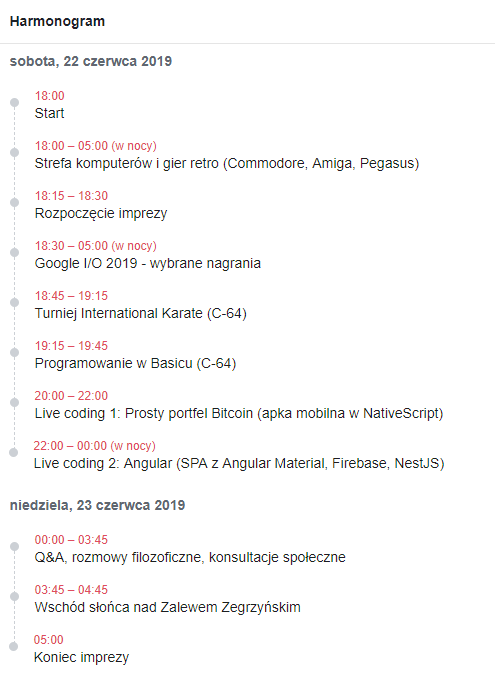 GDGRadzymin's tweet photo. Google I/O 2019 Extended Radzymin schedule is ready. It is going to be intense 🙀🙀🙀 #io19extended #gdg #angular #nativescript #firebase #nestjs https://t.co/999atRkPKu