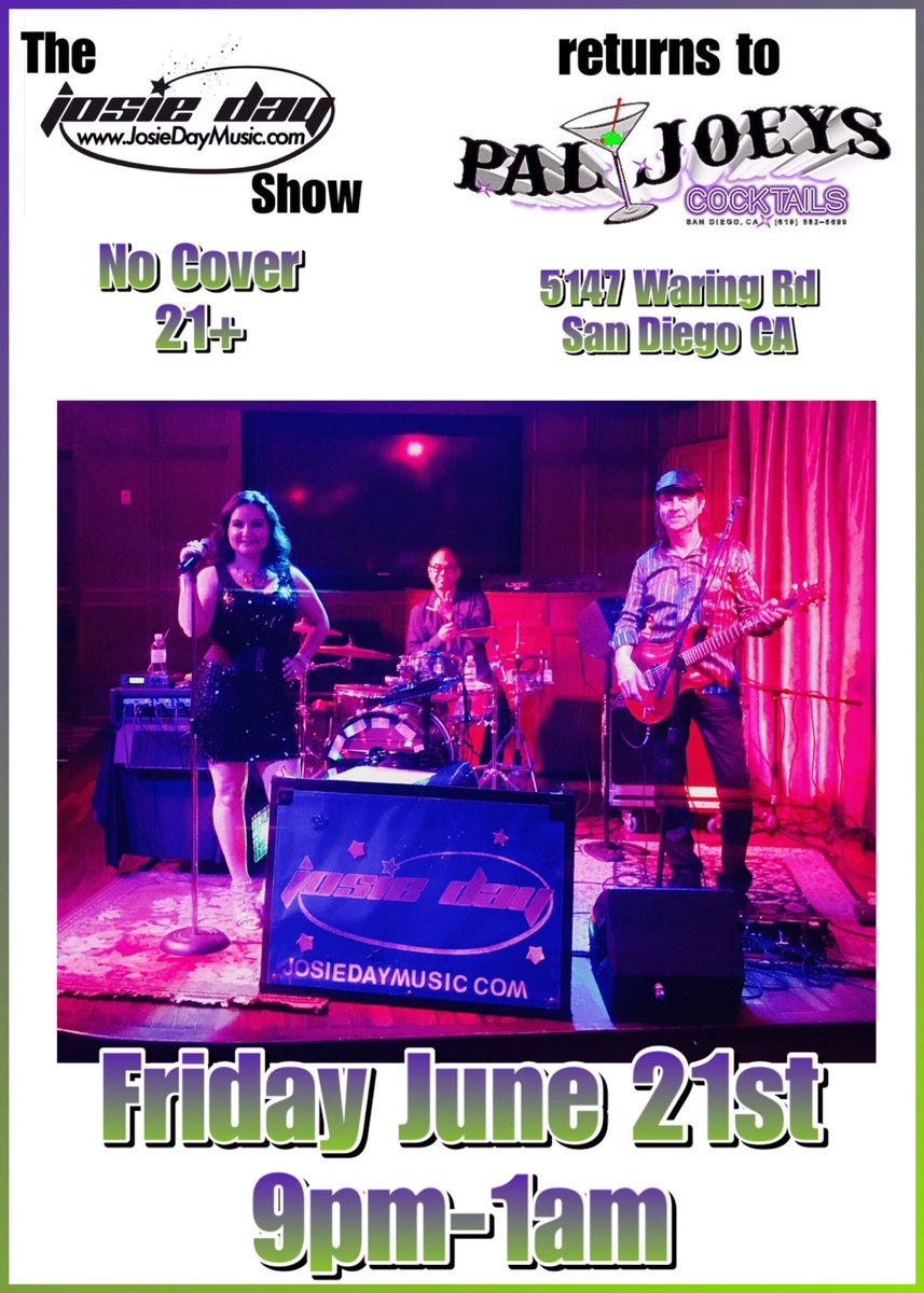 Happening tonight in San Diego. Come party with us! #party #livemusic #paljoeys #josieday #josiedayshow #dancing #goodtimes #firstdayofsummer #longestdayoftheyear #workingmusician