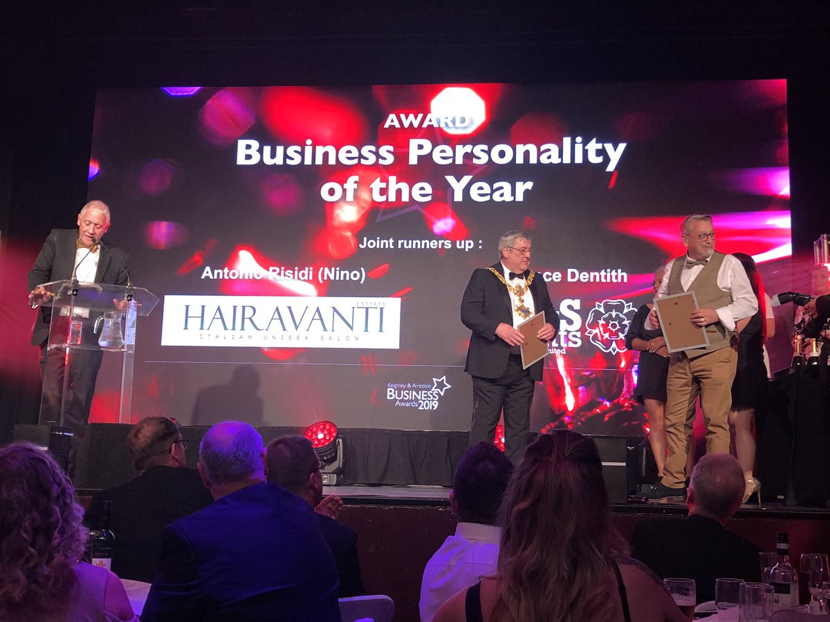 KeighleyABA's tweet photo. Well done Antonio Risidi from Hairavanti and Lance Dentith from @lsprints chosen as special recognition for the Business Personality of the Year Award! #KABA2019 https://t.co/xLZ0poApfx