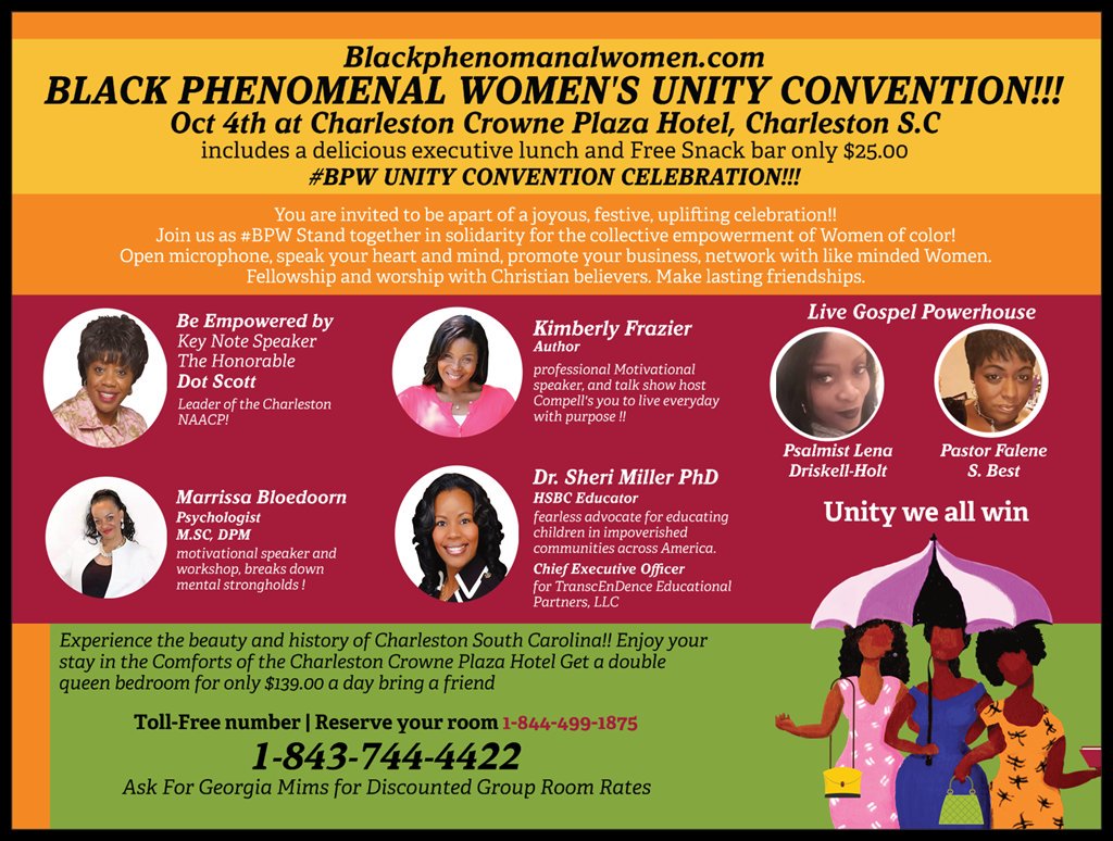 Be apart of this joyous celebration of Black Sisterhood!!! OCT 4th crowne plaza hotel Charleston sc