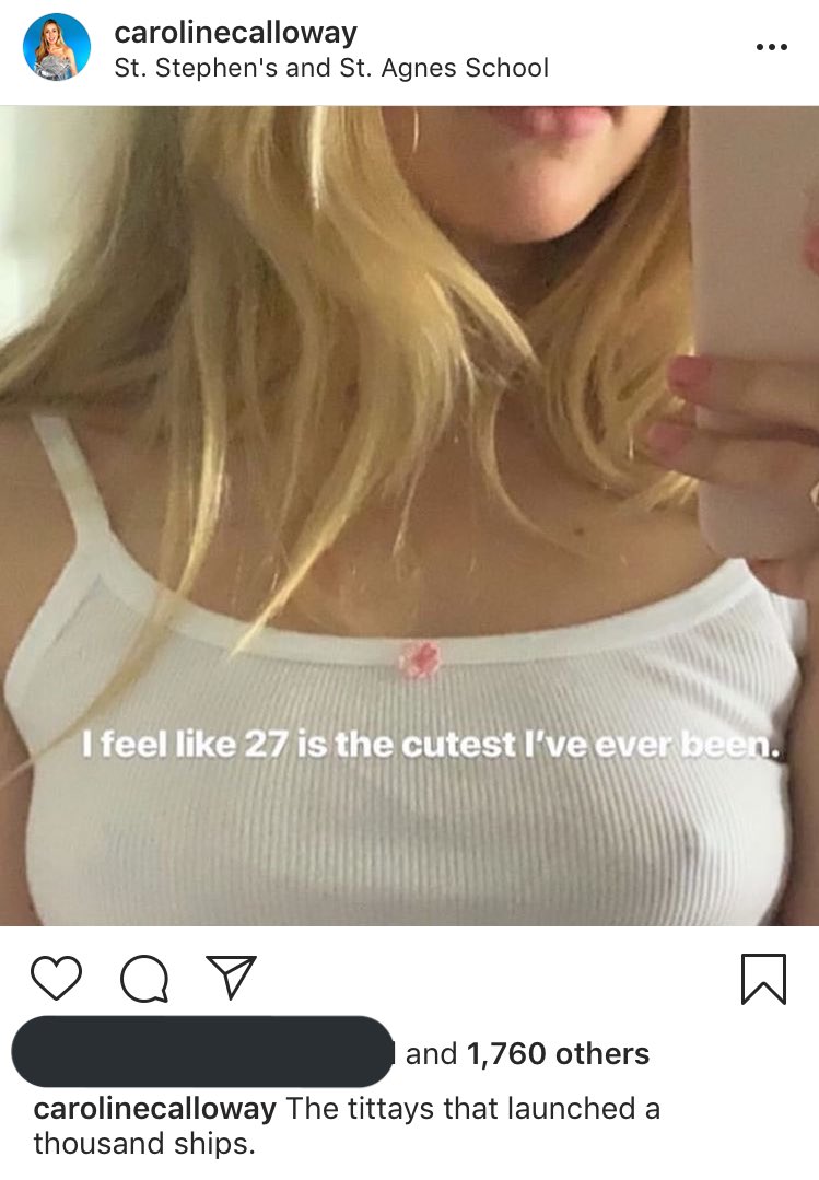 also caroline posted a nip picture and tagged the middle school she went to as the location, so now you can see her boobs and kids graduating
