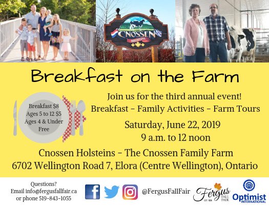 TOMORROW is the big day! Bring your family for breakfast and a fun morning on a local dairy farm. #ontag #breakfastonthefarm #farmbreakfast #elorafergus #Guelph #WellingtonCounty #dairyfarm