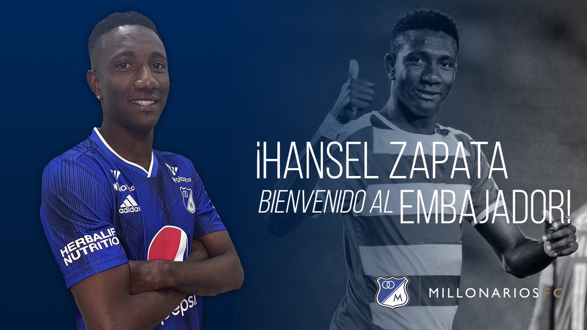 MillosFCoficial's tweet photo. ¡Hansel Zapata se viste de azul! 😁👍🔵⚪️ Consulta toda la información de nuestro nuevo delantero en la App Oficial Millonarios FC. 👉📱Ⓜ️ https://t.co/EpLcguzJiL