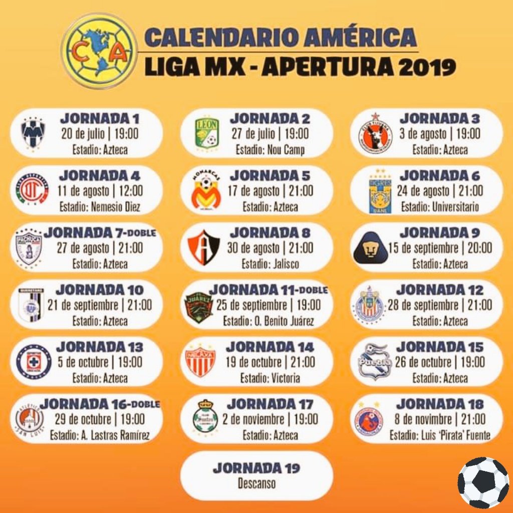 Aguilas Del America Calendario Oficial Clausura 2019 Liga Mx