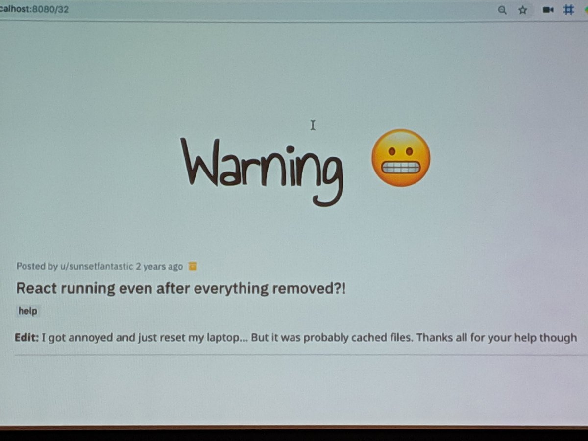 JoshuaKGoldberg's tweet image. 😭 that poor developer!! @iamtylerwclark #ReactLoop19