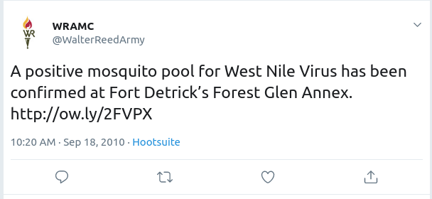 (while searching, I also came across this interesting tweet with a dead link from a now-defunct Twitter account for Walter Reed Medical Center)  http://web.archive.org/web/20190621214259/https://twitter.com/WalterReedArmy/status/24865877496