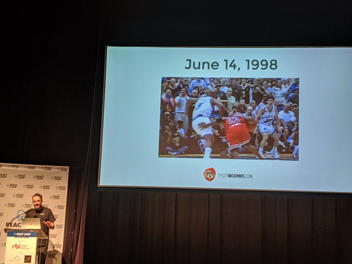 JoshuaKGoldberg's tweet image. Bitter sports references from 20 years ago, lol @tylermcginnis #ReactLoop19