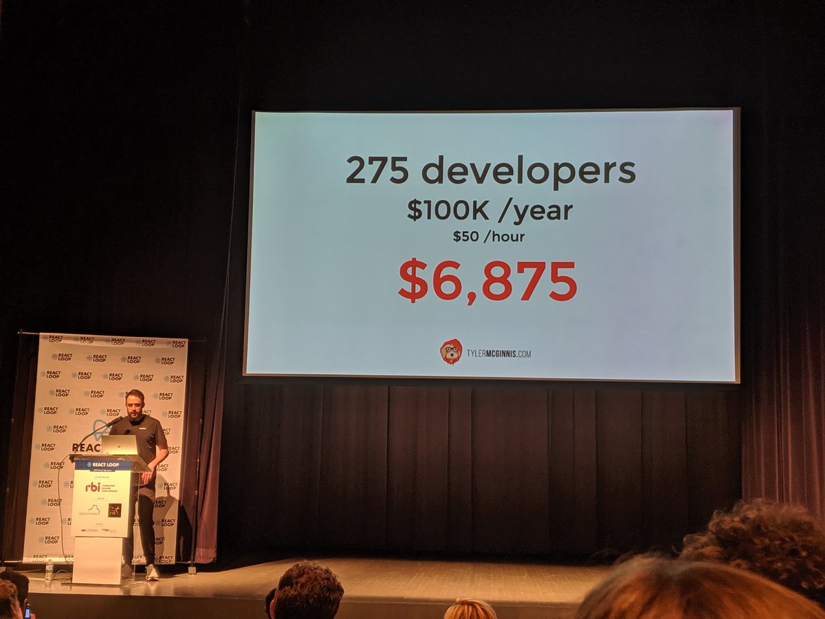JoshuaKGoldberg's tweet image. @tylermcginnis examining the monetary value of his talk to start. I suppose this makes #ReactLoop19 an excellent investment.