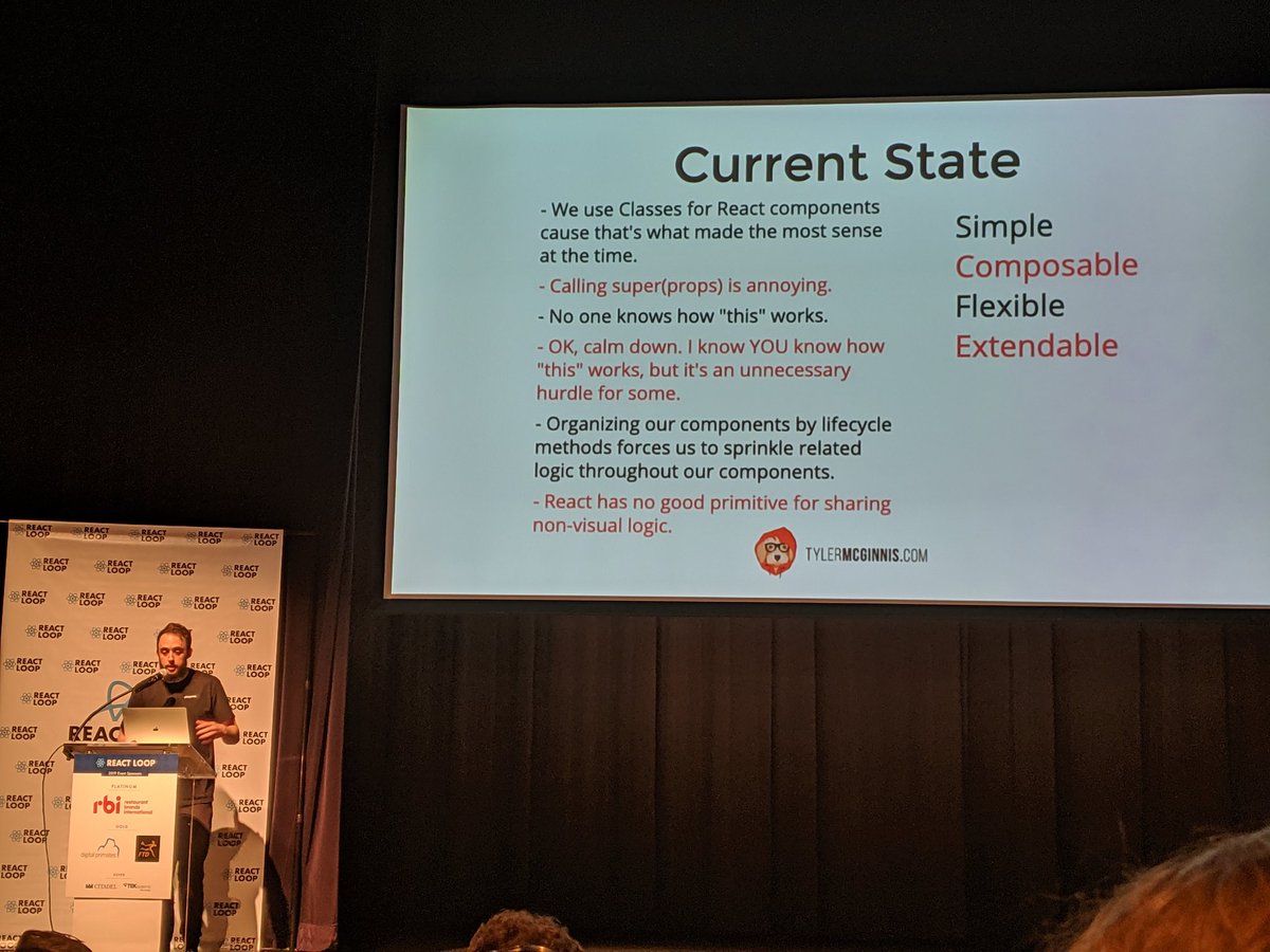 JoshuaKGoldberg's tweet image. Mmhh, good problem statement for React classes pre-Hooks. 

@tylermcginnis #ReactLoop19
