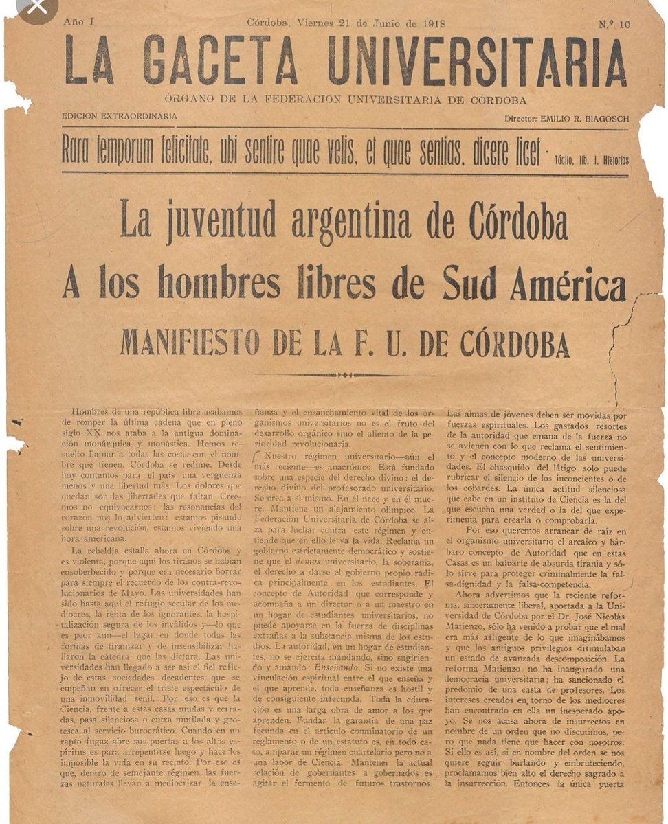 Nuestra consigna de lucha, plasmada en el Manifiesto liminar de 1918.
