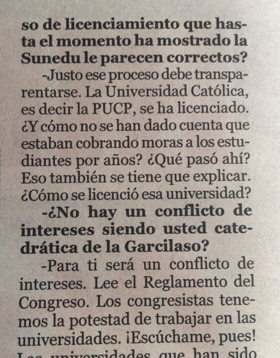 hurgamemoriaPE's tweet photo. Milagros Salazar cuestiona licenciamiento de la @pucp debido al cobro excesivo de moras (ya devueltas a estudiantes). 
Salazar es enfermera egresada instituto cerrado por @SuneduPeru y profesora en una universidad aún no licenciada. Preside Comisión de Educación. Vía @ensustrece https://t.co/hmrW2XxO1d