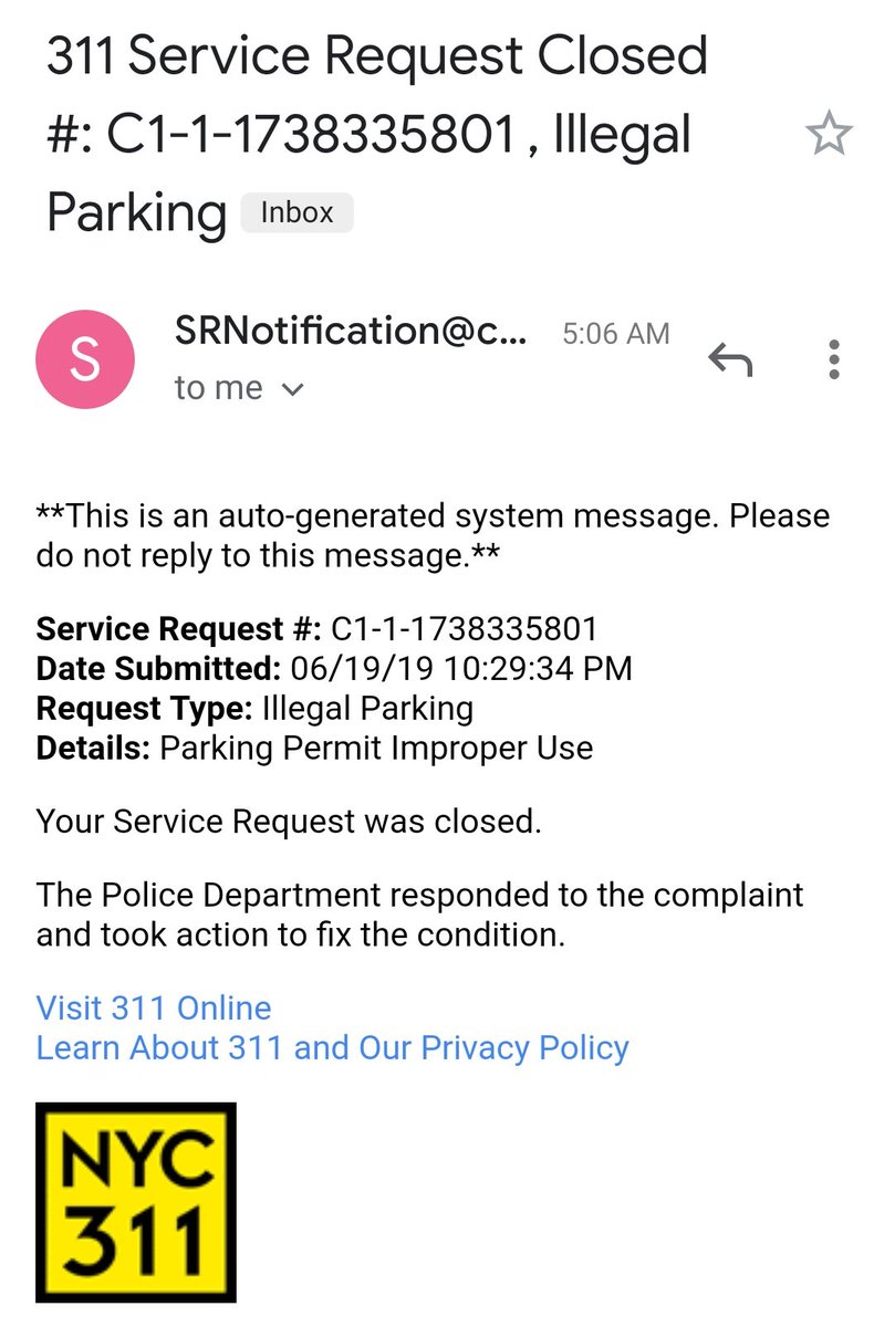 Once again, one of our contributors saw this  #placardperp back parked illegally in their favorite No Standing zone.This time the  @NYPDnews says they really did *something.*Of course, they've said that before & yet here we are.Now  @HowsMyDrivingNY HUC4836:NY?