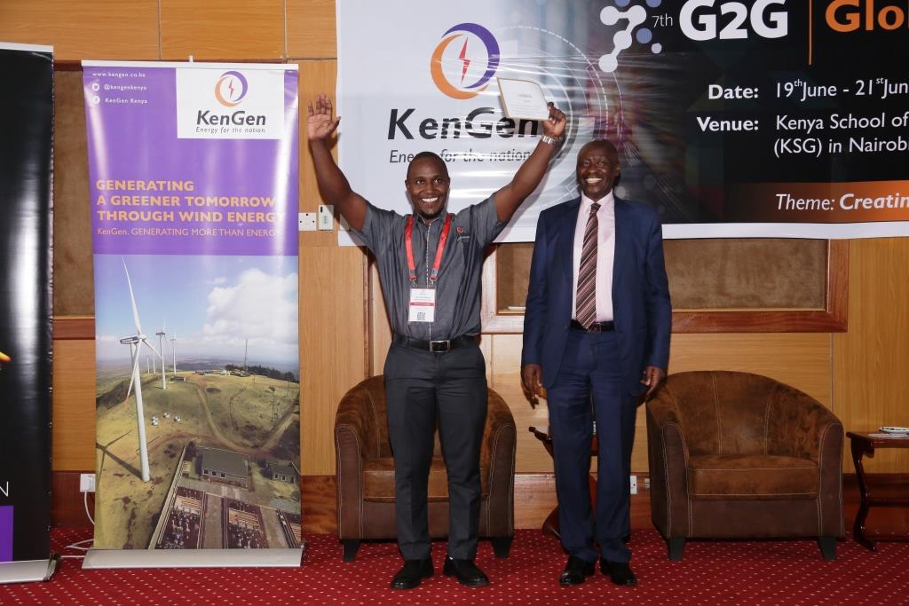 KenGenKenya's tweet photo. Congratulations to Duncan Muchendu, #KenGenG2G2019  overall winner with a proposal on biogas as an alternative source of energy. 🏆🏆🏆 https://t.co/QBJt13Ea2D