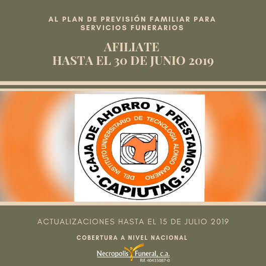 FUNLAINMACULADA's tweet photo. La campaña de afiliación cierra este 30 de Junio 2019 o de retiro, en los casos de actualización hasta el 15 de Julio 2019 ÚNICAMENTE para afiliados a la caja de Ahorros de Capiutag para el plan de prevision familiar para Servicios Funerarios.

#coroedofalcon 
#necropolisfuneral https://t.co/H8kJHLz5hz