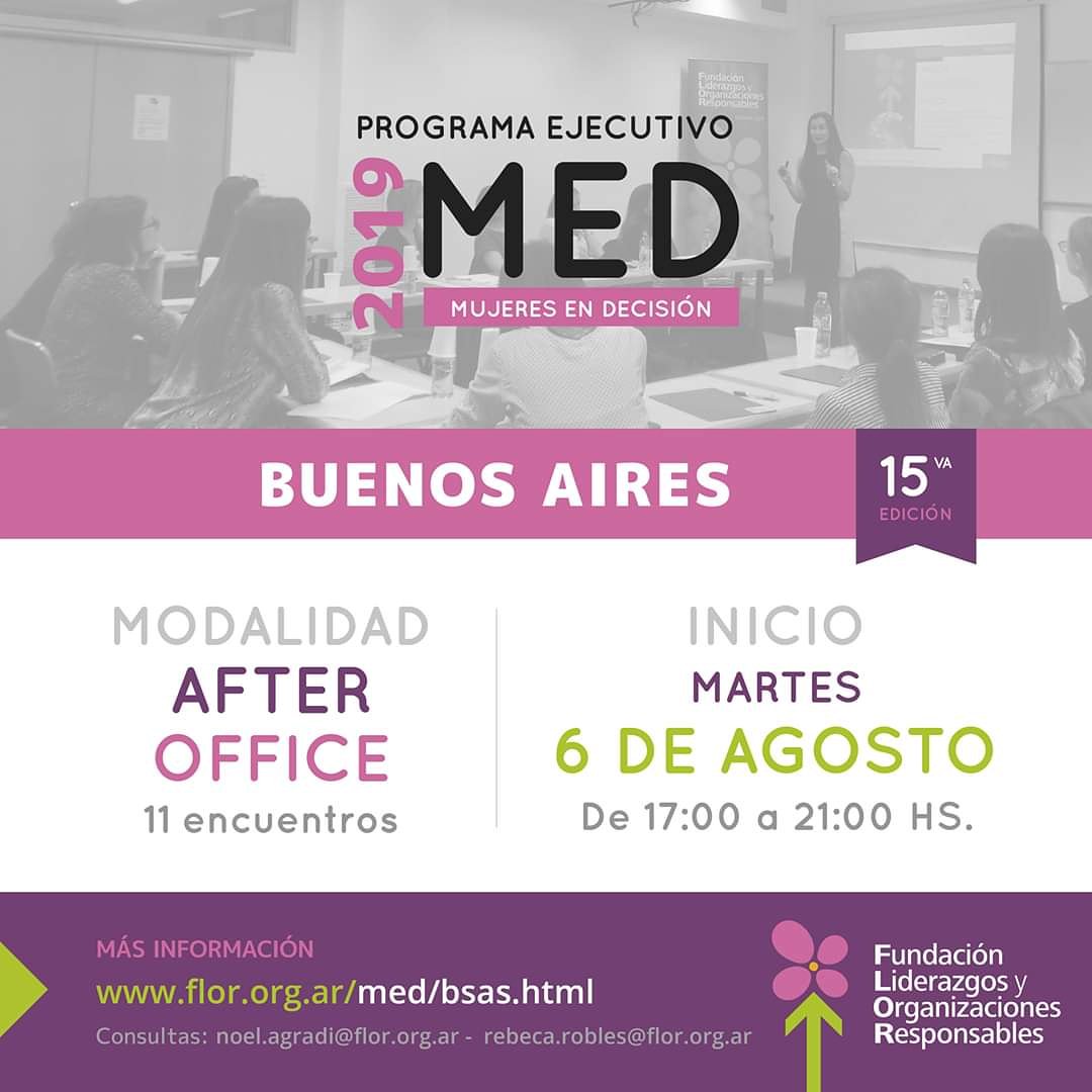 🙋🏻‍♀️¡INSCRIPCIONES ABIERTAS!  
🌸 Se acerca una nueva edición de nuestro programa ejecutivo #MEDBuenosAires 👇🏻
》Mujeres en Decisión《
¡No te quedes afuera! 
#FundaciónFLOR