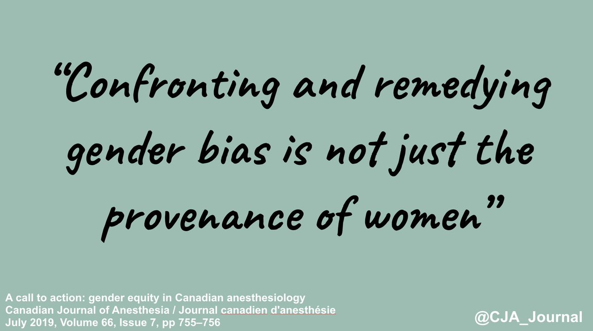 A call to action: #genderequity in Canadian #Anesthesiology buff.ly/2ItiRAQ #Editorial #CJA from @MMottiar &amp; <a href="/jaymcv/">Jason McVicar</a> #CAS_SCA2019