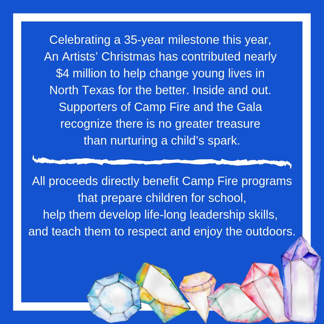 ldmares's tweet photo. Camp Fire Texas is seeking sponsors for An Artists' Christmas - an annual fundraiser that supports child development, youth leadership, and outdoor programs. Help celebrate AAC's jade anniversary! Learn more about underwriting opportunities at https://t.co/CIx7wB5Z7n https://t.co/O3qnXSlHJH
