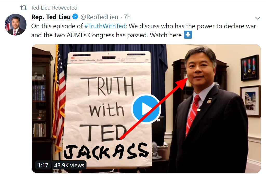 _RedWalrus_'s tweet photo. The Refusal Of The Extremely Lazy @tedlieu to help the 5,000 homeless Vets in his district is criminal. Ted plays games on Twitter with a crayon and art paper. #TruthWithTed could be progress results, a display for the people he gets paid to help. Ted chooses not to help anyone. https://t.co/1miHygB3VR