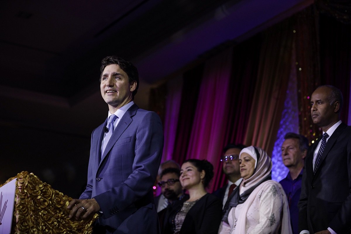 CanadianPM's tweet image. Prime Minister Justin Trudeau, accompanied by federal ministers, speaks at the Eid Dinner hosted by The Canadian-Muslim Vote tonight in Toronto. #TCMVdinner