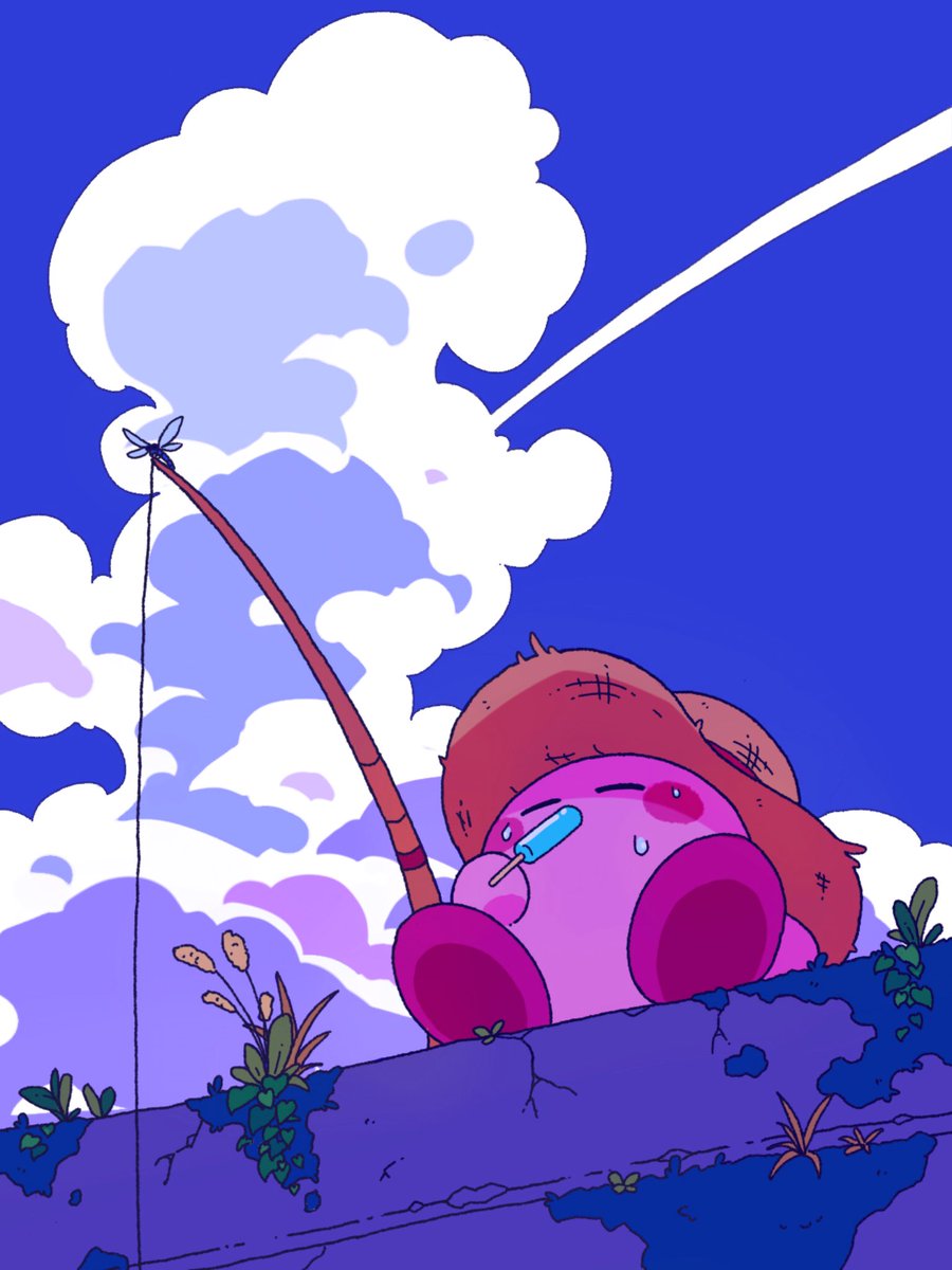 kirby hat sky cloud food straw hat blue sky outdoors  illustration images