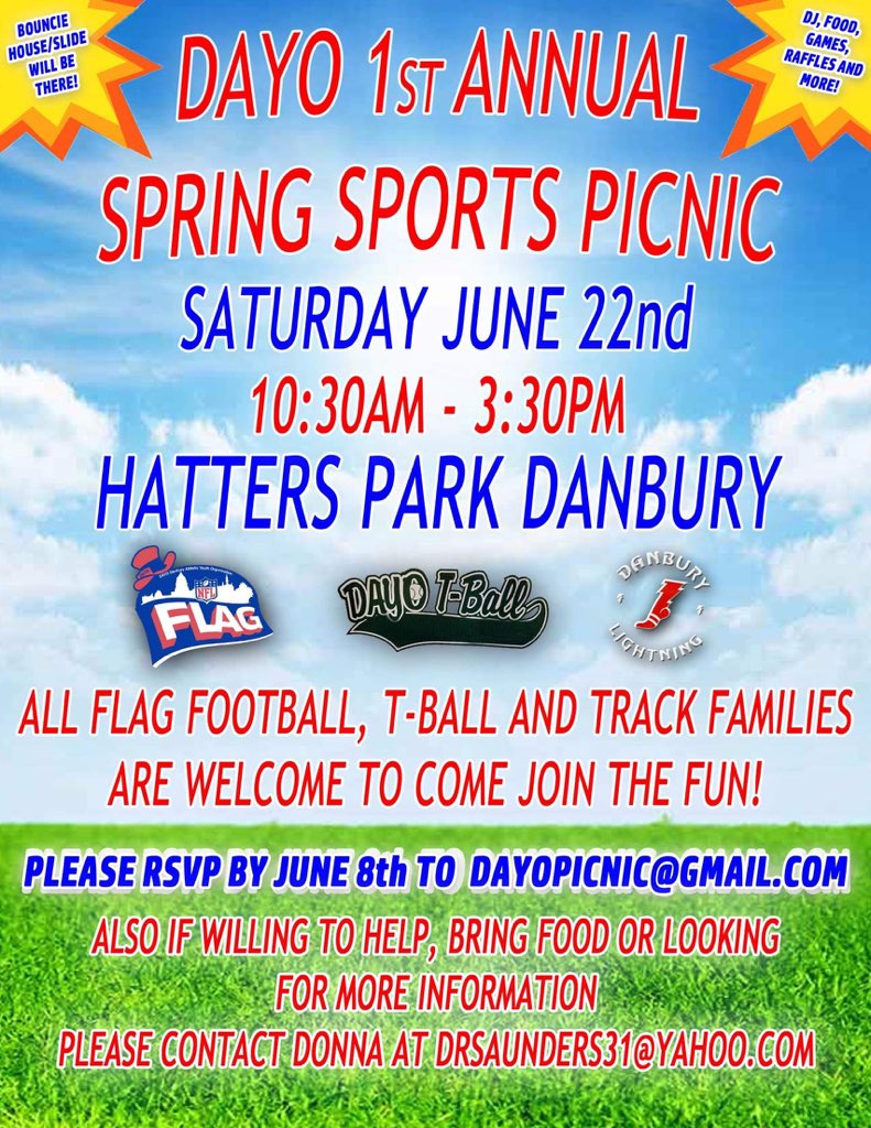 DAYO Sports Picnic tomorrow!!  A shout to all volunteers!!  Huge thank you to the DHS Football Players that are volunteering!!  Jalen Morey and Brandon Derobertis.