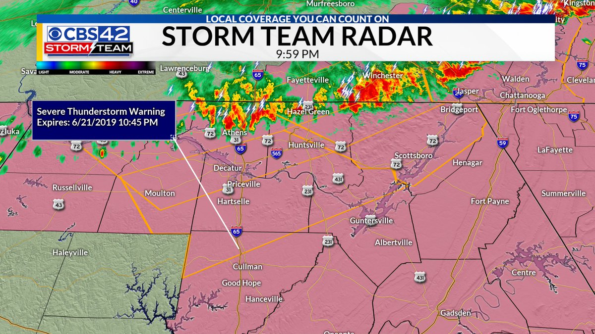 SarahCantey's tweet image. SEVERE T'STORM WARNING: Includes portions of Cullman Co. until 10:45. But, the brunt of the strong winds and heavy downpours will track NE of Cullman Co. bit.ly/2XmGIuz #alwx