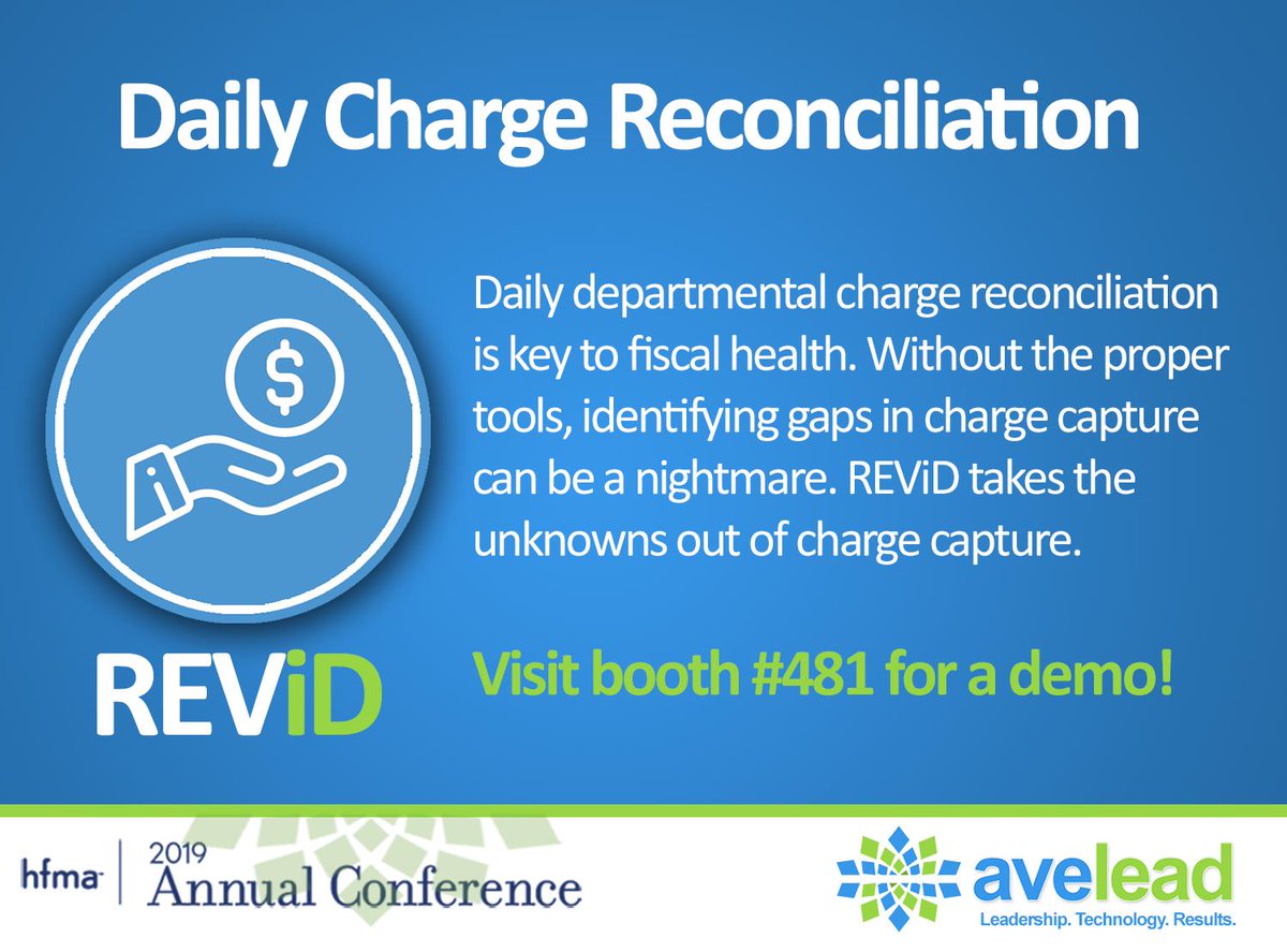 Daily departmental charge reconciliation is key to fiscal health. Without the proper tools, identifying gaps in charge capture can be a nightmare. REViD takes the unknowns out of charge capture. Visit booth #481 at #hfma19 for a demo.

#rethinkRCM