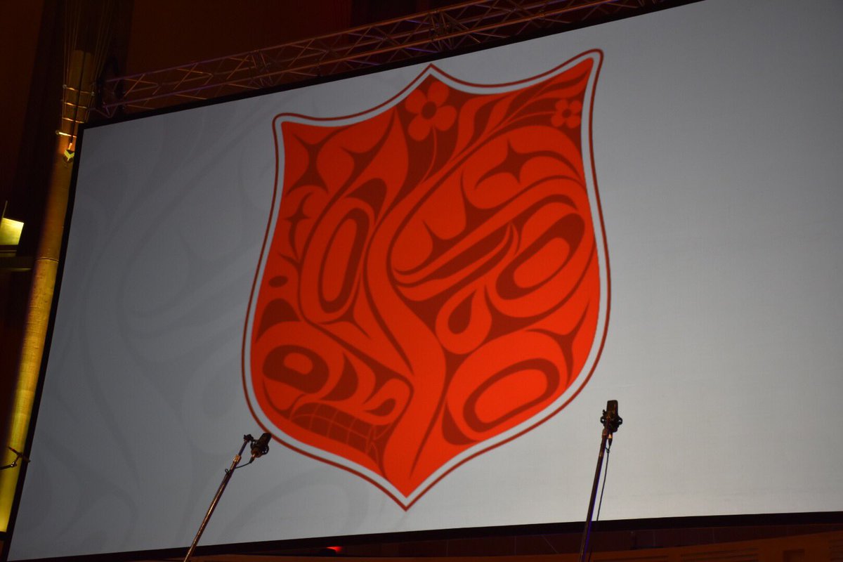The dedication and presentation of a new Gitxsan Salvation Army Shield by the General and Commissioner Susan McMillan, designed by Salvationist Michelle Stoney (right) #bcdc2019