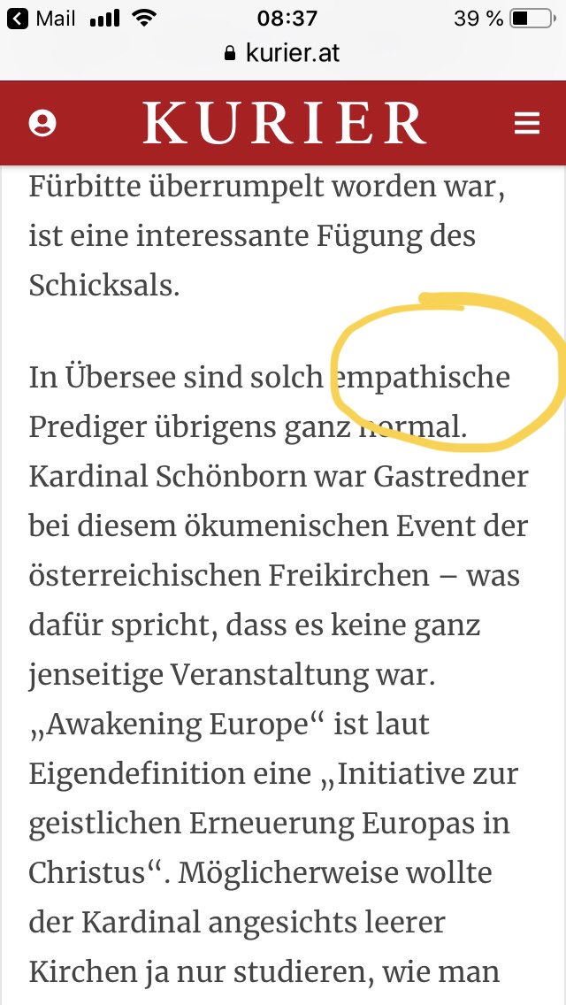 Frau #Salomon #Kurier verwendet das Wort empathisch falsch. Ihren Gedanken fortgesetzt, hätte ein empathischer Redner dem ach so armen Sebastian #Kurz diese Opferrolle nicht angetan. Der Sprecher hörte sich an wie von einer Sekte.