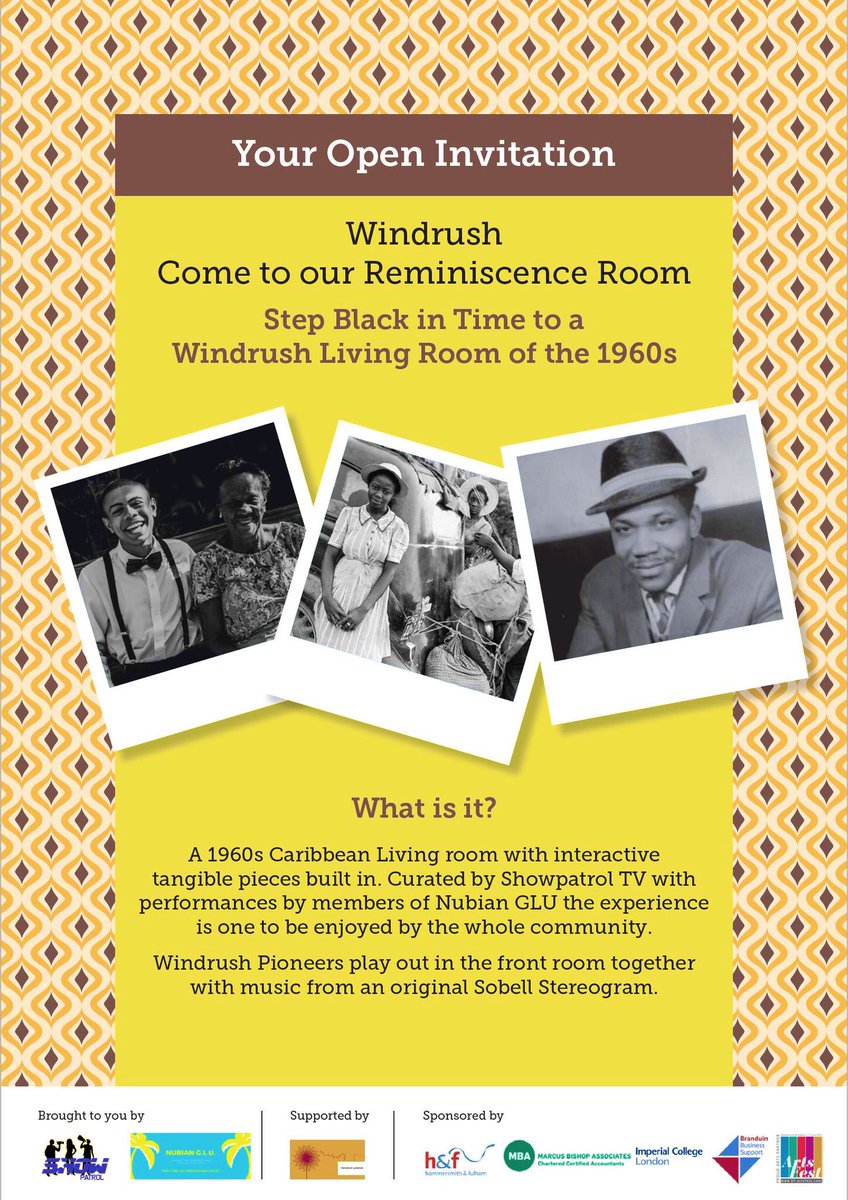 GluNubian's tweet image. #SaturdayMotivation still time to catch the #ReminiscenceRoom today on the 1st #WindrushDay  . Experience the Culture with @MichBrooksTV @ShowPatrolUK Supported by @LDN_Culture @LBHF #cultureseeds