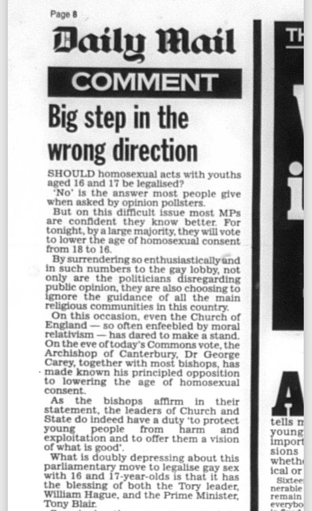 The Daily Mail argue that its a 'big step in the wrong direction' with Labour 'surrendering' to the 'gay lobby' and disregarding public opinion.They claim that 'the militant gay movement, already in full cry, needs no encouragement'