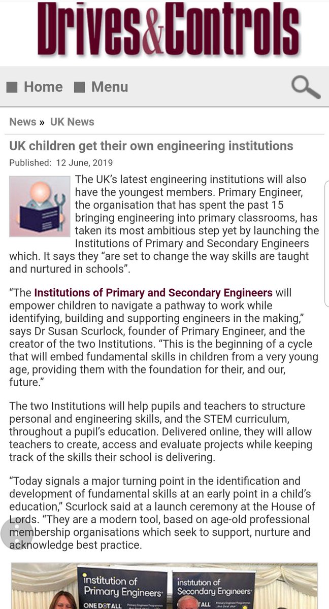 susan_scurlock's tweet photo. Delighted to see the Institution of Primary Engineers and Institution of Secondary Engineer in Drives and Controls Magazine @DrivesnControls @JohnPerkins50 @allancook1949 @IMechE @onedotall @primaryengineer @ScotEngineering https://t.co/HkdXy8vhBu https://t.co/K83tewKL5R