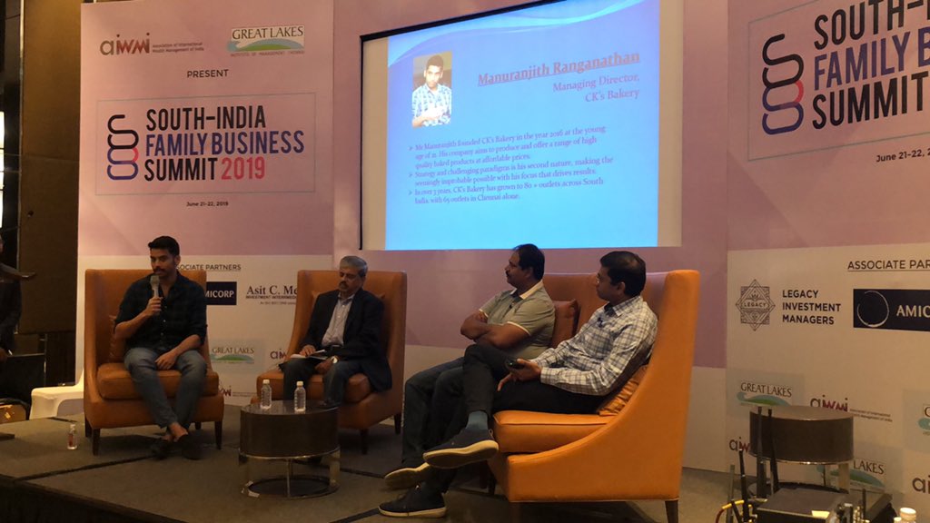 exqualifi's tweet photo. Panel discussion between Mr.Sudhir Kumar, the ED of SIF garments, Mr.C K Kumaravel, the CEO &amp; Co-founder of Naturals Salon &amp; Spa @naturalsalon ,Mr. Charath Narasimhan, CEO of Indian Terrain Fashions @indianterrainofficial and Mr. Manuranjith Ranganathan, MD of CK’s bakery https://t.co/2vkS80woju