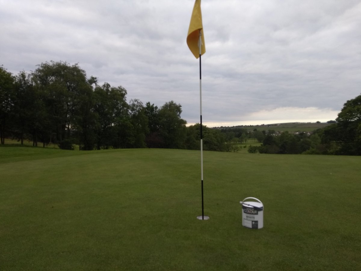 Ianshaw97009575's tweet photo. Greens cut, holes changed  &amp; painted, markers moved &amp; bunkers raked all ready for the Elga Harold Ryden Trophy. https://t.co/J45vTImGoS