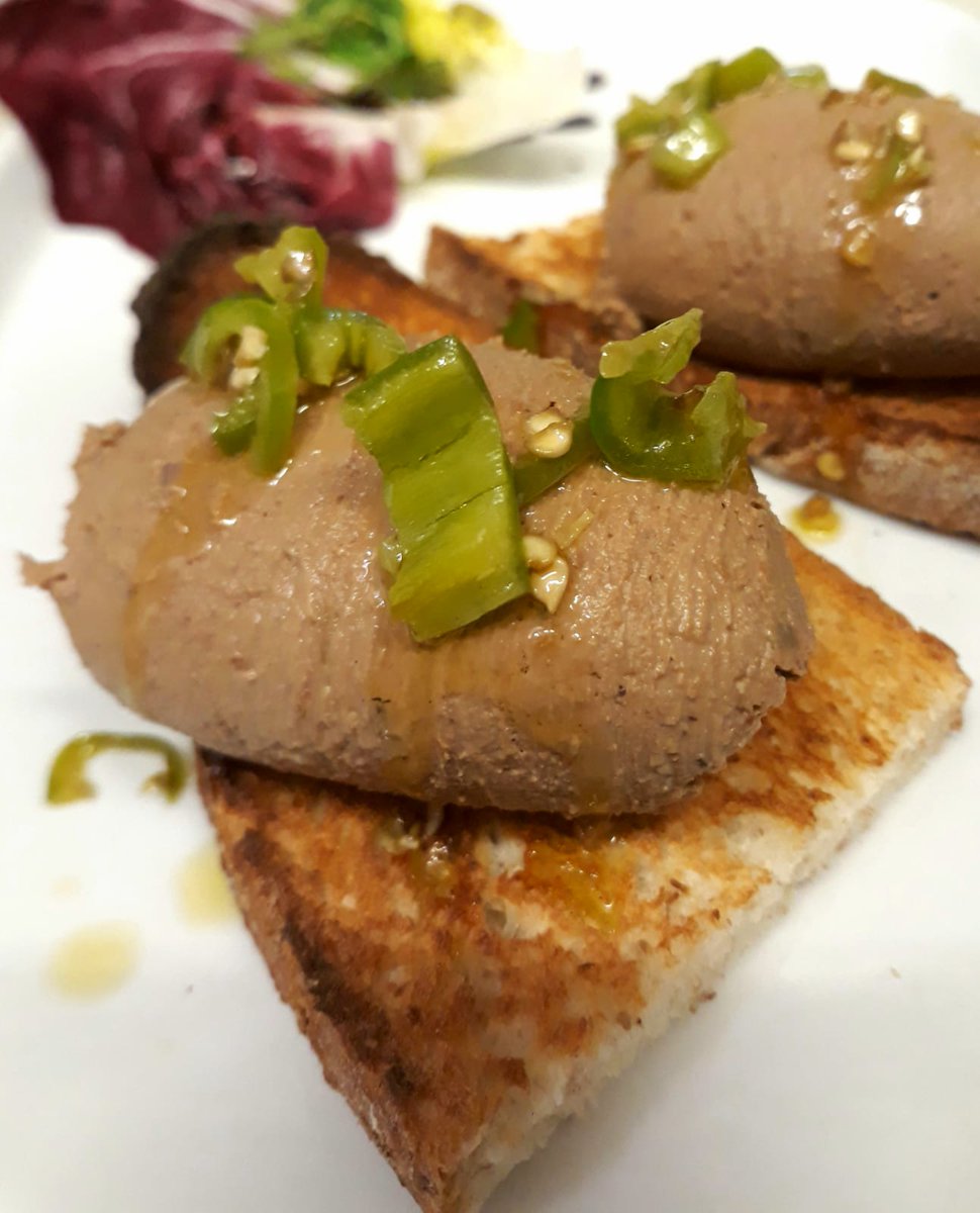 Home made chicken liver pate served on roasted bread with fresh chilli. #Italian #restaurant #Penge #Bromley #beckenham