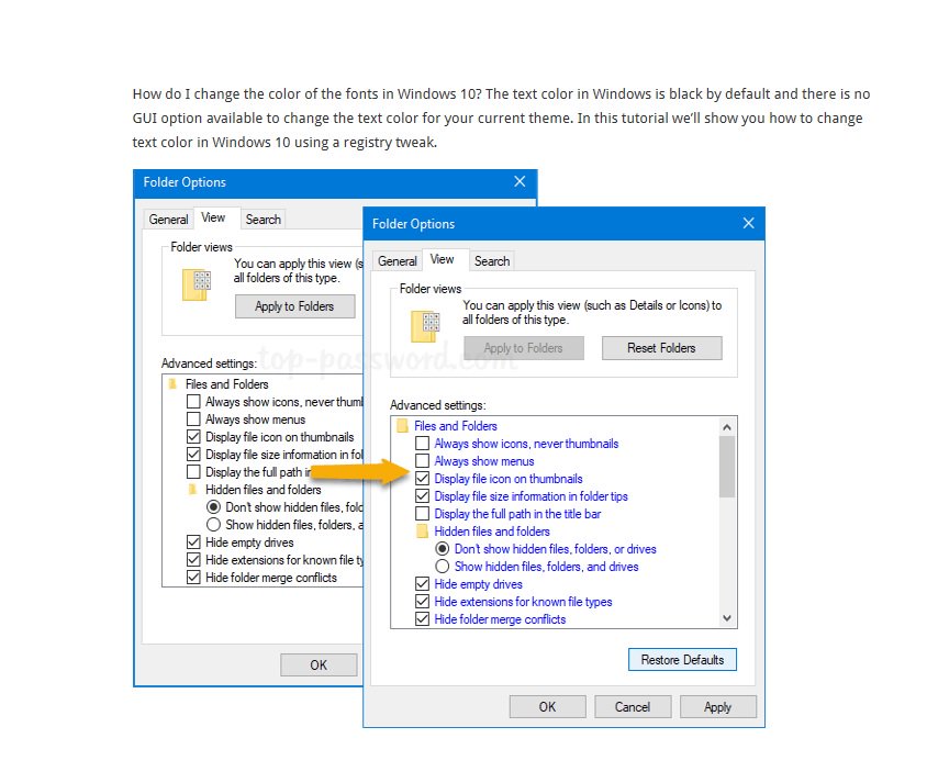 CAStenman's tweet image. How to Change Text Color in Windows 10 without Software bit.ly/2xb0WbL #Windows10 #RegistryEditor #HowTo