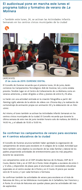El audiovisual pone en marcha este lunes el programa lúdico y formativo de verano de <a href="/LaMolineraCC/">La Molinera</a> 

• También este lunes, 24, se activan las Actividades Infantís Semanais en los centros cívicos municipales de la ciudad