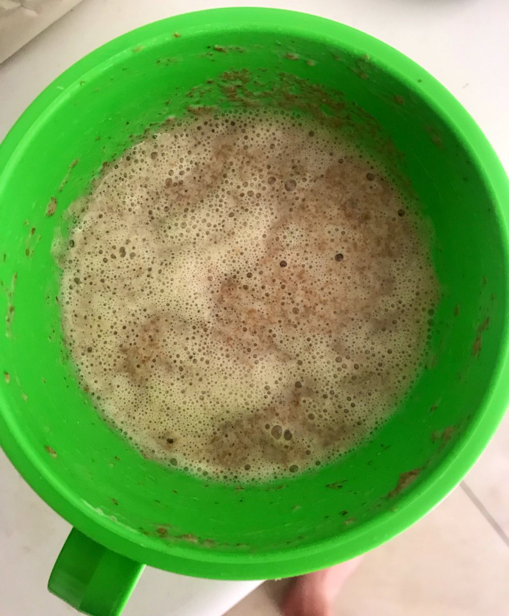 Lots of biological activity over the night. In the starter culture the frothy bubbles are clearly from yeast activity, and the smell is improving with a small sourdough tang becoming apparent. Once again half is discarded and overall the hope is that the good guys win in the end.