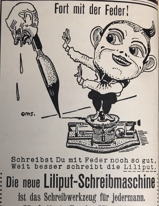 « Die neue Liliput-Schreibmaschine », 1908 ad in Simplicissimus 
