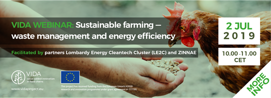Tuesday July 2nd at 10.00 CET the VIDA Webinar focused in Sustainable Farming: waste management and energy efficiency. Do not miss this opportunity for the identification of topics, challenges and partners for VIDA Demonstration Vouchers call! vidaproject.eu/news/