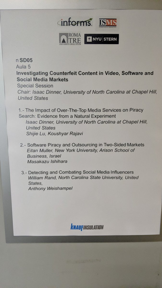 billrand's tweet photo. If you're still around there is a fascinating set of talks in Aula 5 on counterfeit content. #ISMS2019 https://t.co/M47qVY2V5u