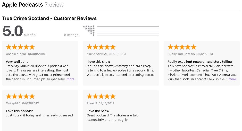 If you are listening to the #truecrime #scotland #podcast and enjoying the episodes, I'd appreciate if you left me some more of these 😜