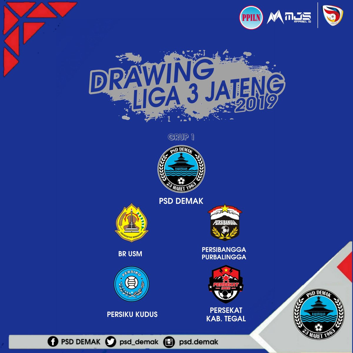 psd_demak's tweet photo. Pembagian grup liga 3 jateng 2019
GRUP 1:

1. PSD DEMAK
2. Berlian Rajawali USM
3. Persiku kudus
4. Persibangga Purbalingga
5. Persekat Kab. Tegal

Untuk jadwal menyusul...

#laskarkalijaga
#comeonlaskarkalijaga
#PSDDemakJaya https://t.co/wW6kHakXkp